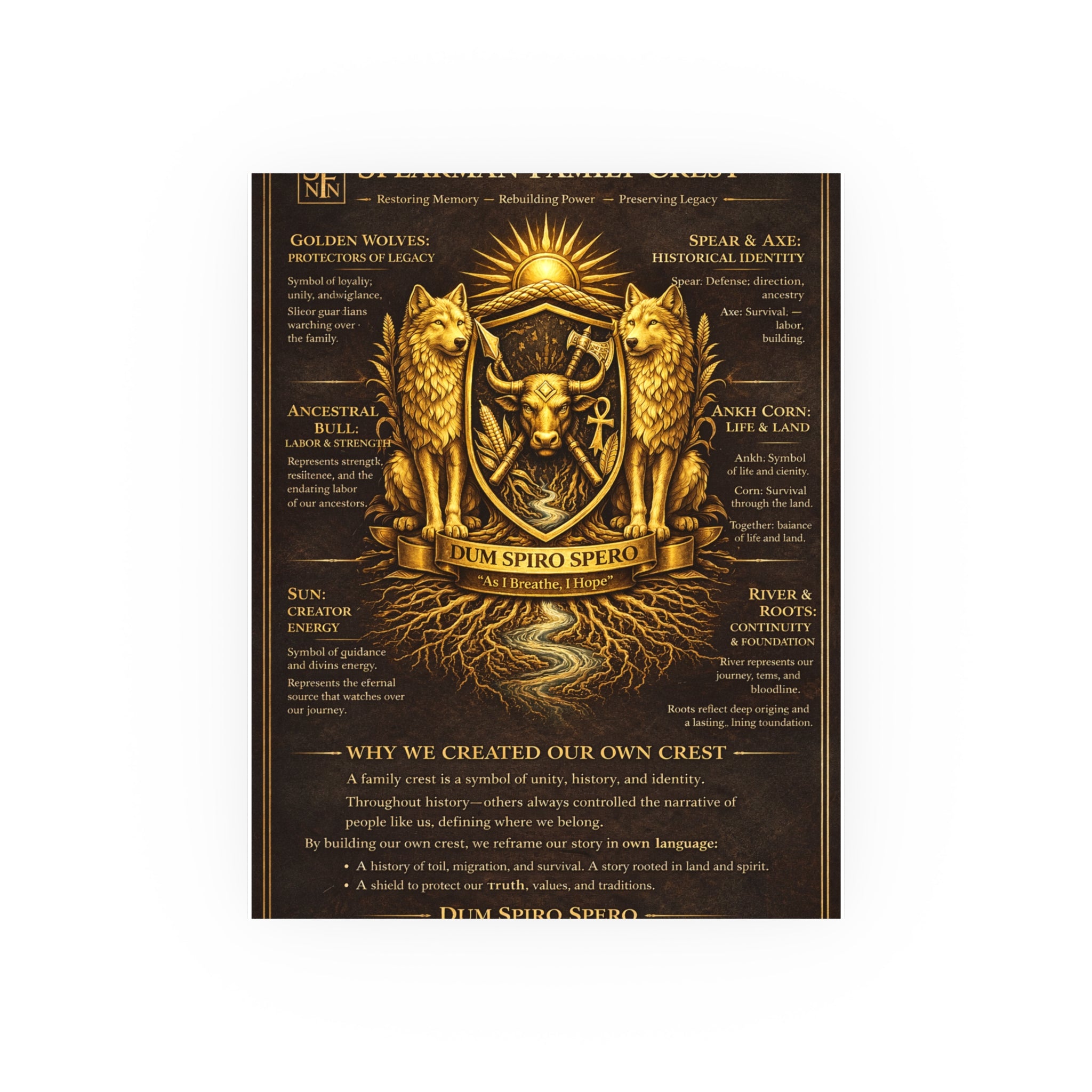 Mythic Crest Art Poster — Golden Ancestral Coat of Arms Print