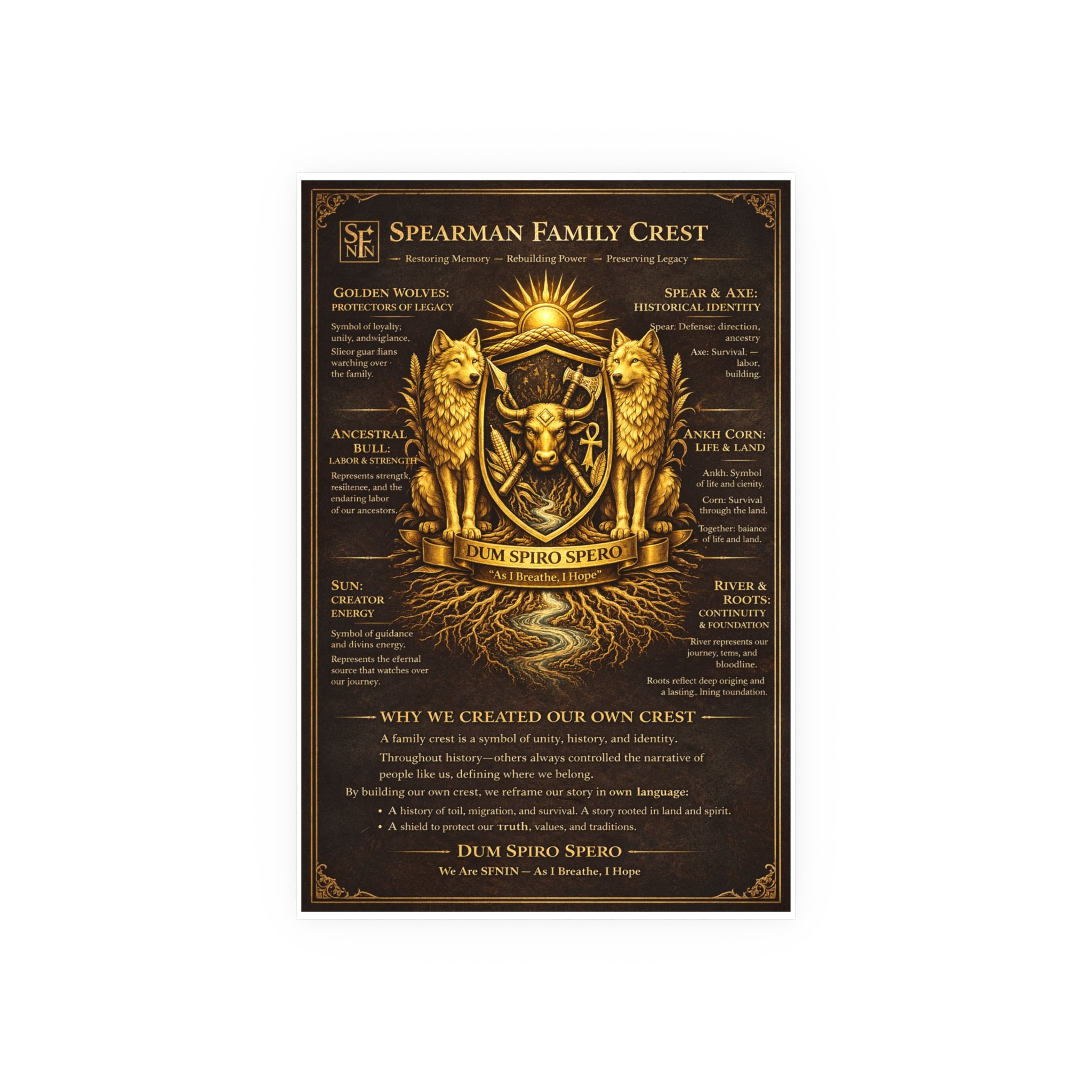 Mythic Crest Art Poster — Golden Ancestral Coat of Arms Print