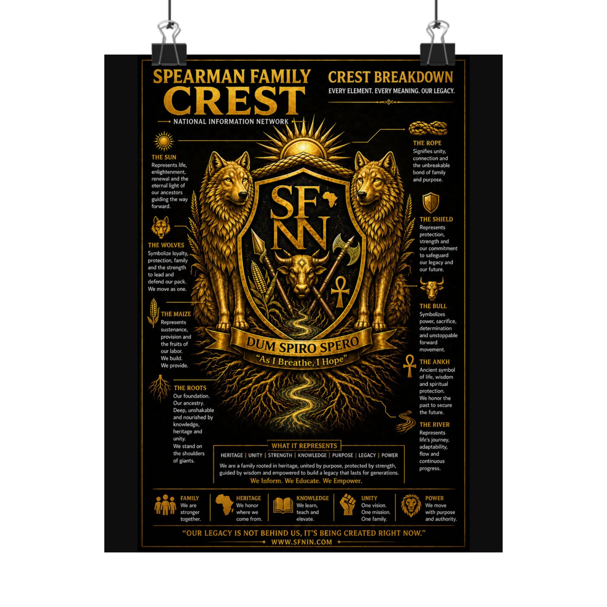Family Crest Poster — Personalized Spearman Crest Breakdown Matte Vertical Poster