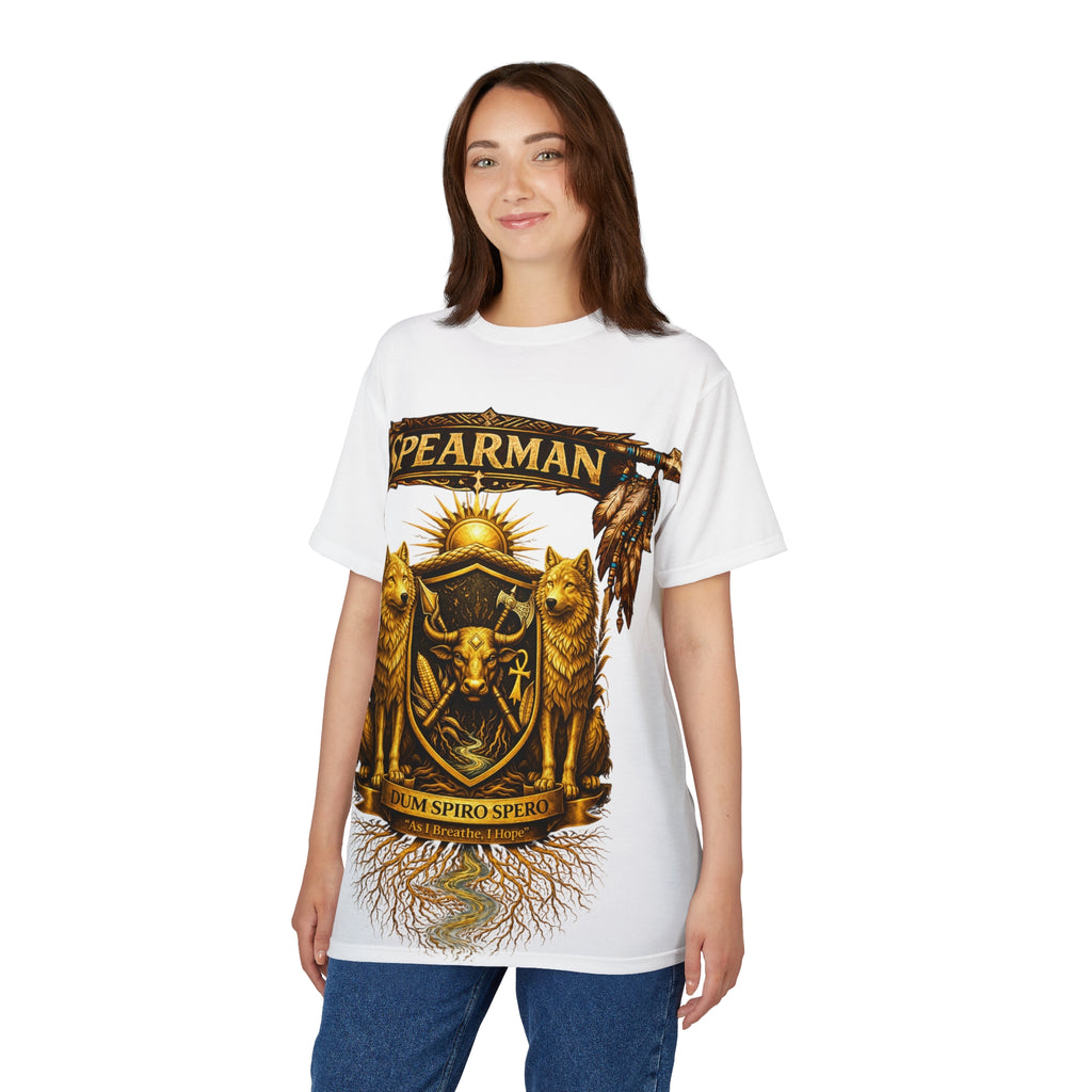 Spearman Family Crest Tee — Latin 'Dum Spiro Spero' Shield Graphic