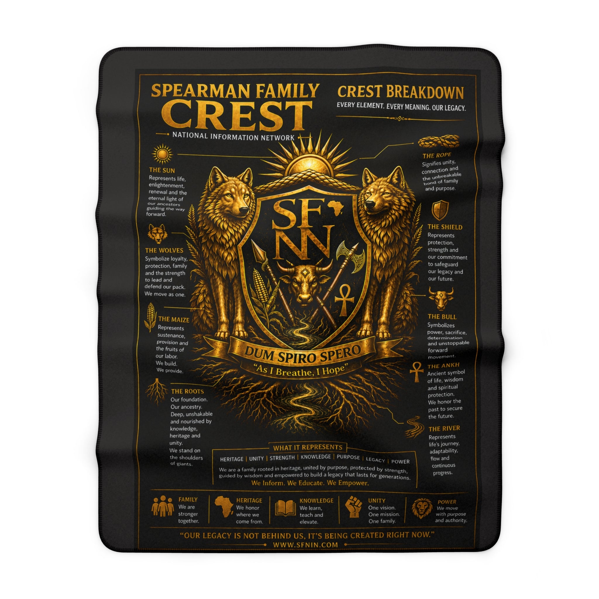 Family Crest Sherpa Fleece Blanket — Custom Spearman Family Crest Design