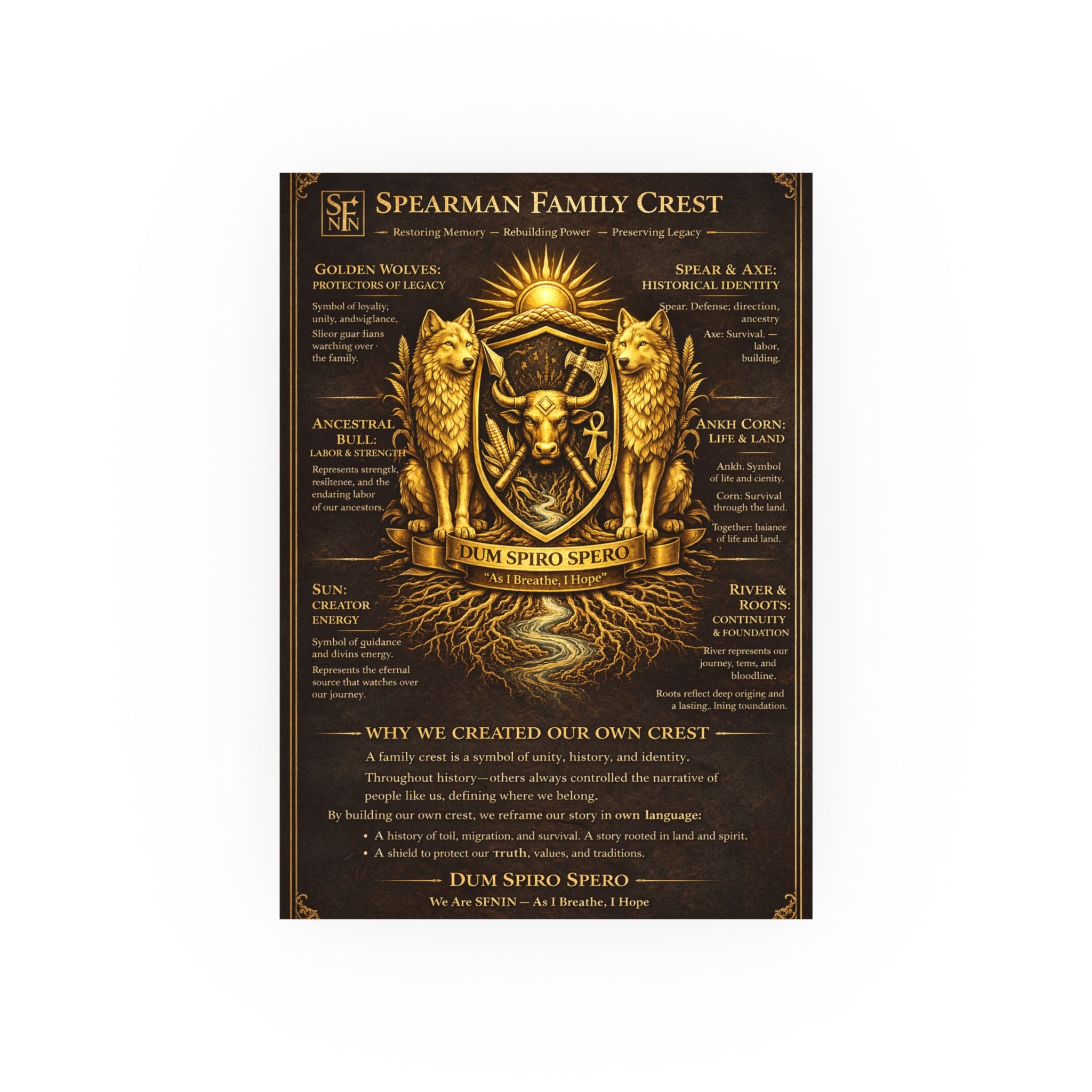 Mythic Crest Art Poster — Golden Ancestral Coat of Arms Print